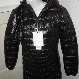 Women's Black Lightweight Hooded Packable Down Long Puffer Coat Jacket Outwear